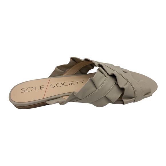 Sole Society Gray Flat Slide Sandals  Leather Ruffle Women's 8  Mandi - Picture 4 of 13